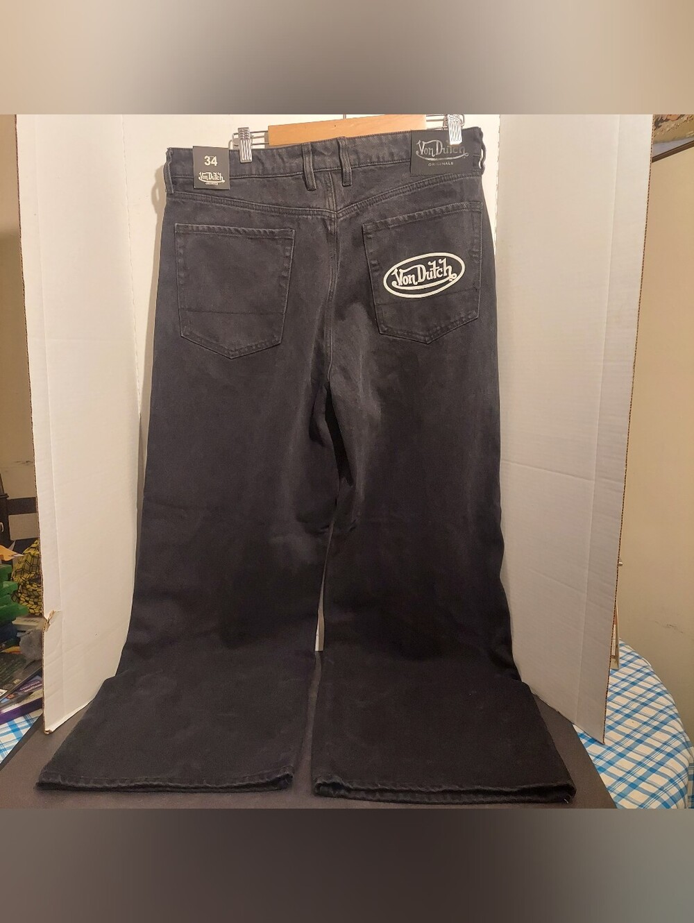 Von‎ Dutch Black Jeans Mens Size 34x30 Emboidered Frosted Logo Baggy Jnco Style